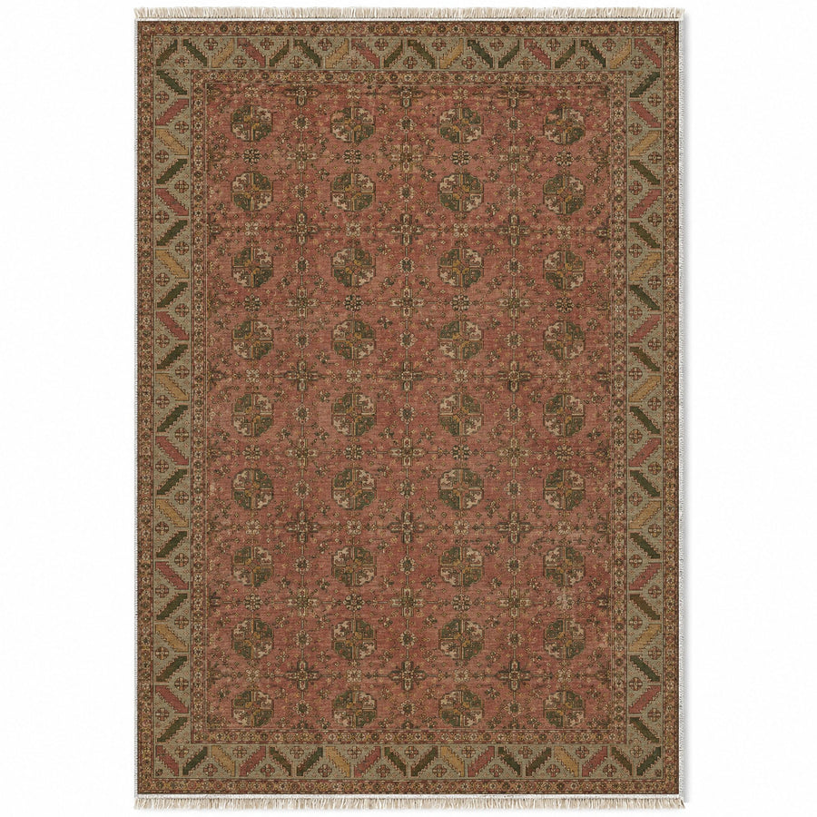 Fine Gul Grid Brown Afghan Washable Rug