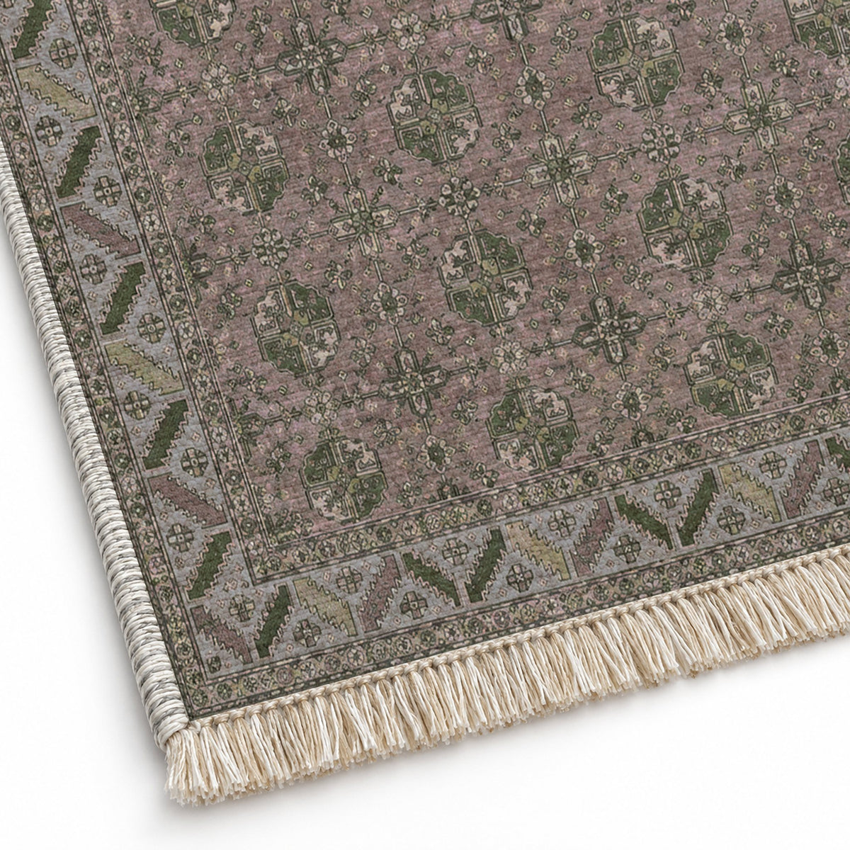 Fine Gul Grid Graphite & Linen washable rug close-up of the printed chenille
