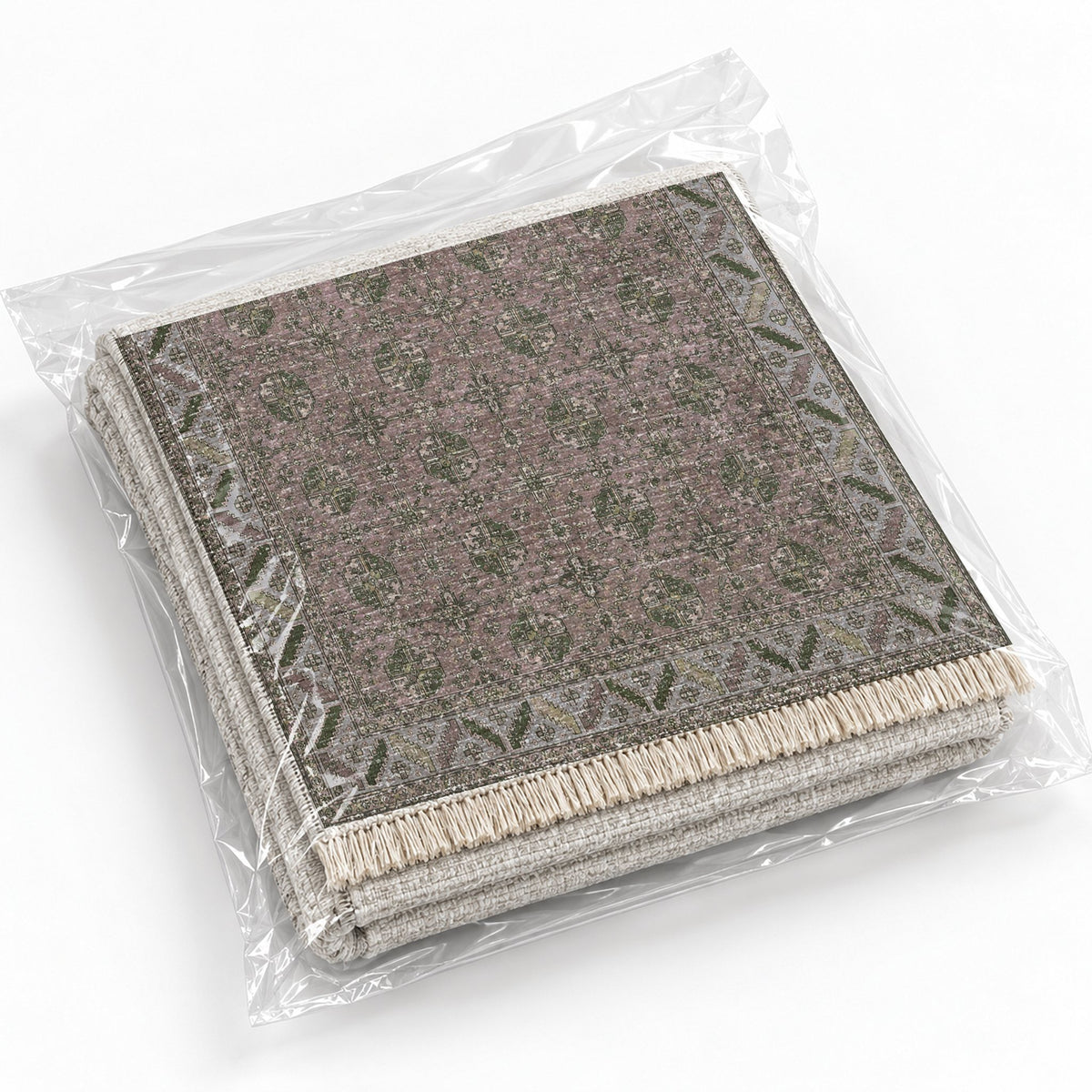 Fine Gul Grid Graphite & Linen washable rug rolled and packaged