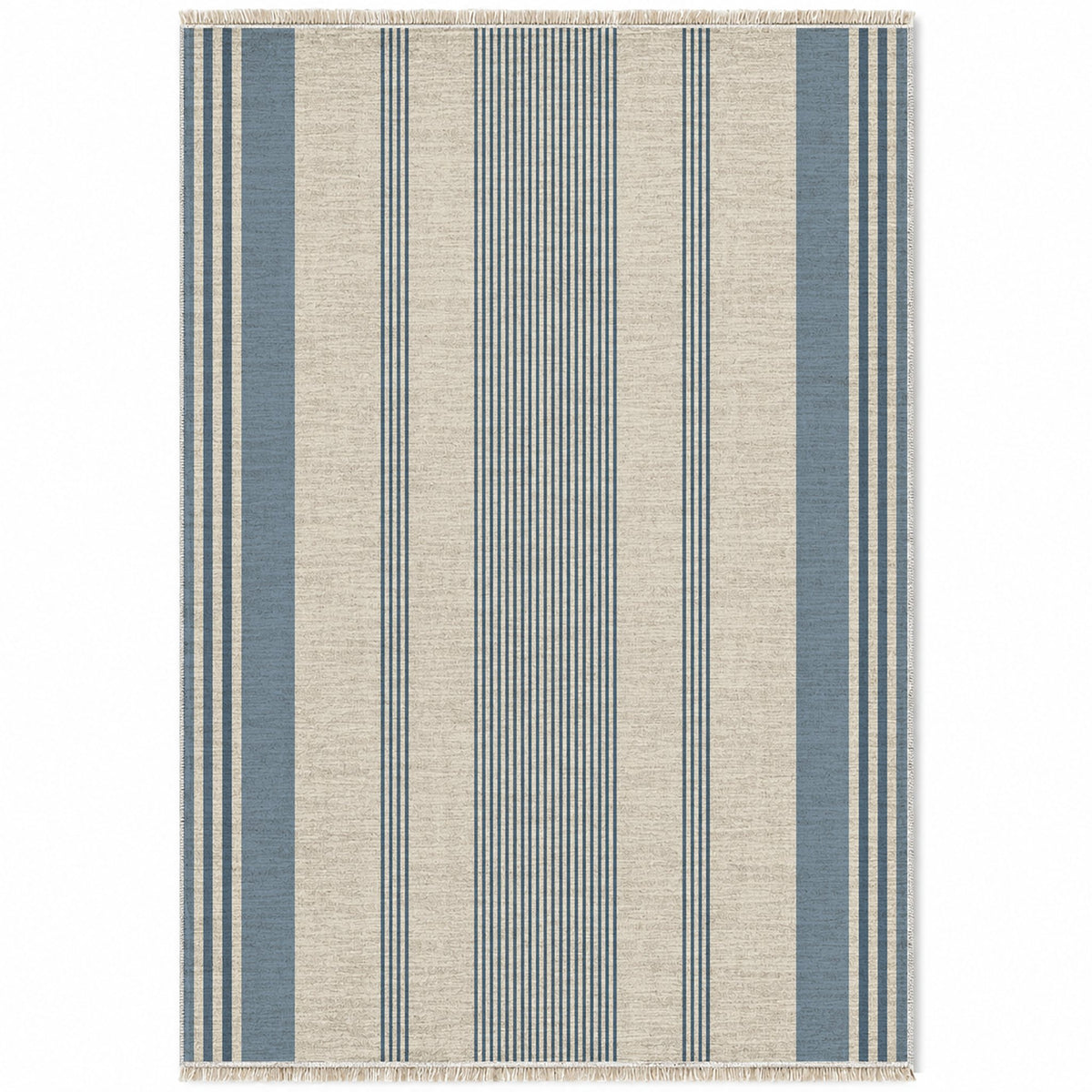 Fine Ticking Ivory & Denim washable rug top view