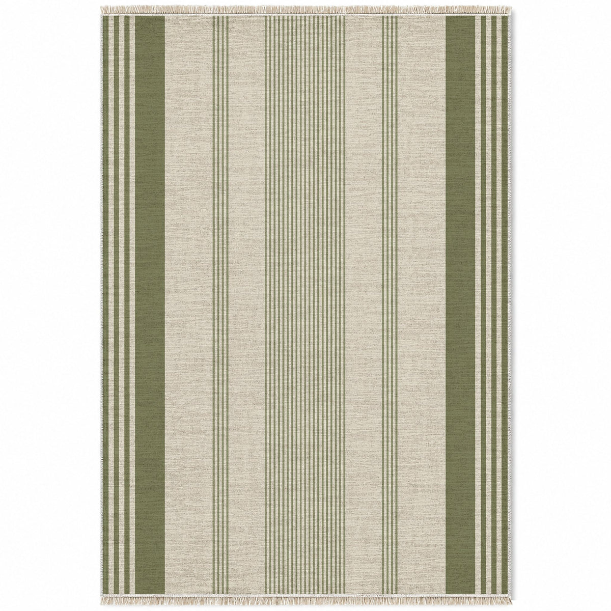 Fine Ticking Ivory & Olive washable rug top view