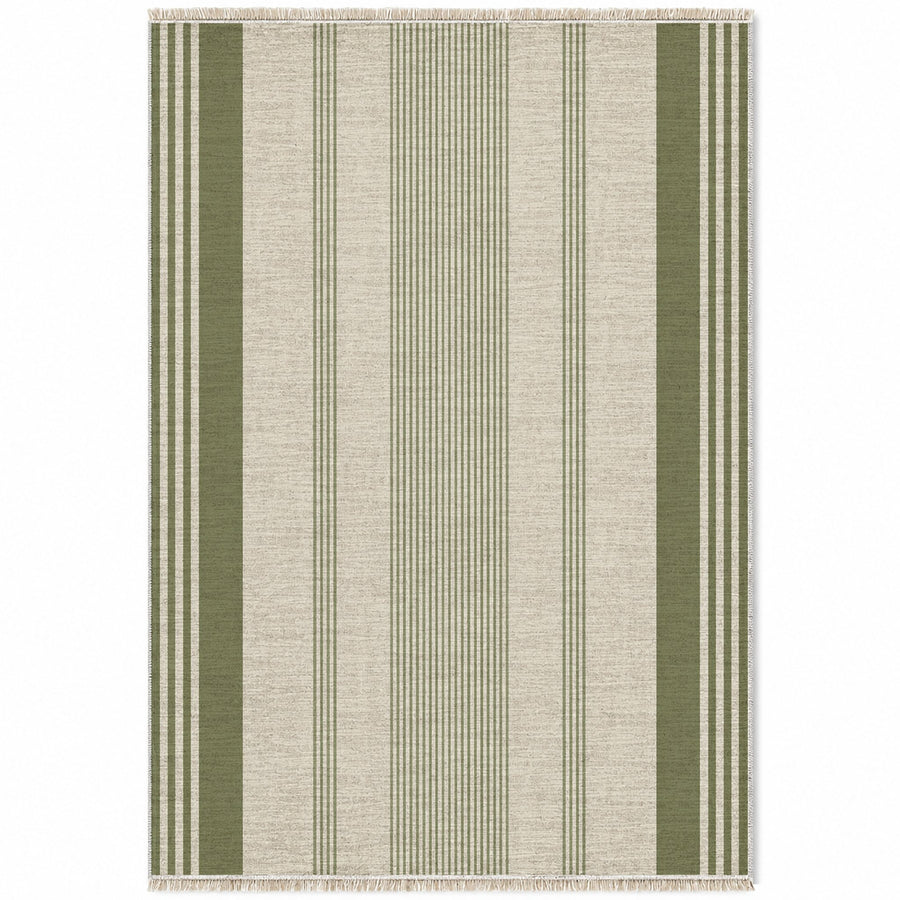 Fine Ticking Ivory & Olive Stripe Washable Rug
