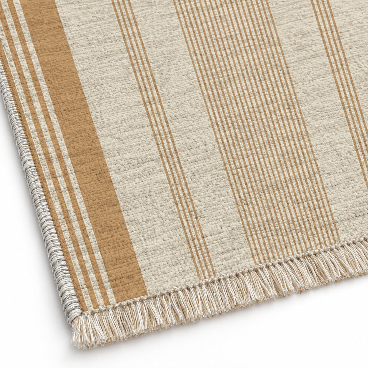 Fine Ticking Ivory & Sand washable rug close-up of the printed chenille