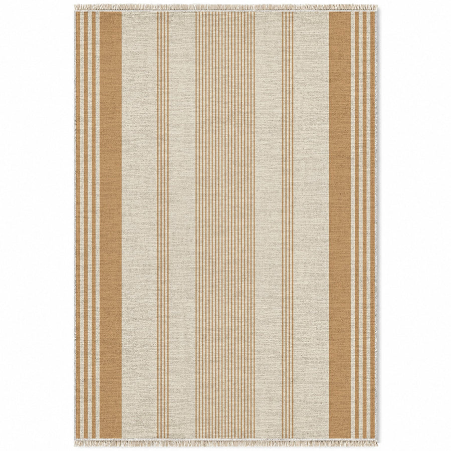 Fine Ticking Ivory & Sand Stripe Washable Rug