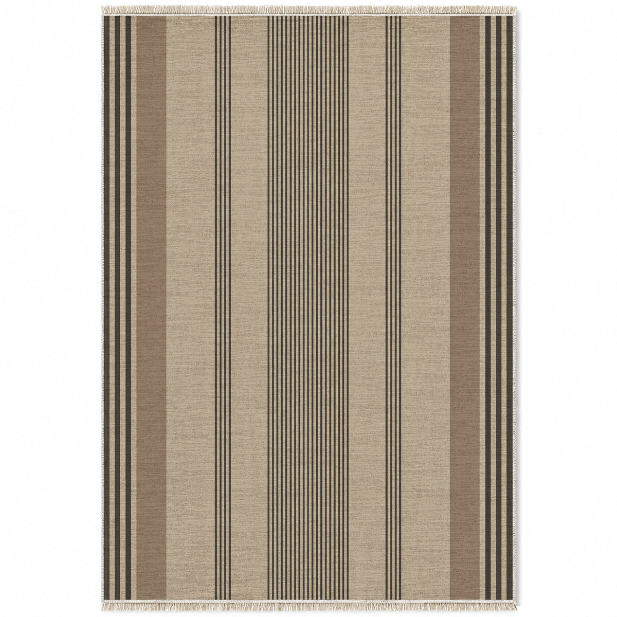 Fine Ticking Oat & Charcoal washable rug top view