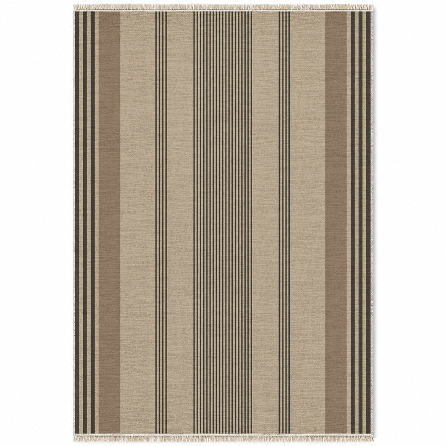 Fine Ticking Oat & Charcoal Stripe Washable Rug