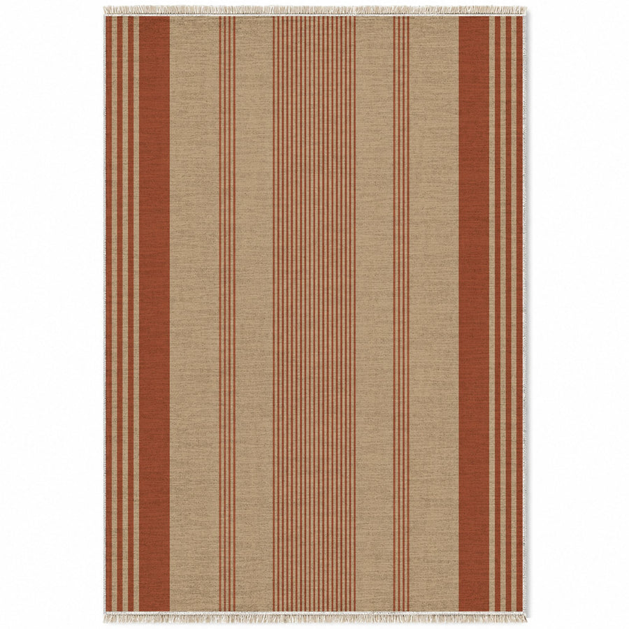 Fine Ticking Sand & Rust Stripe Washable Rug