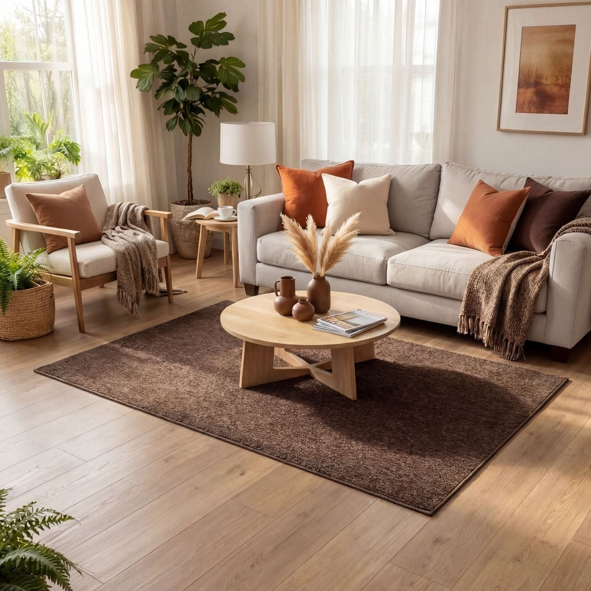 Flex Brown Low Pile Solid Rug — room photo 2