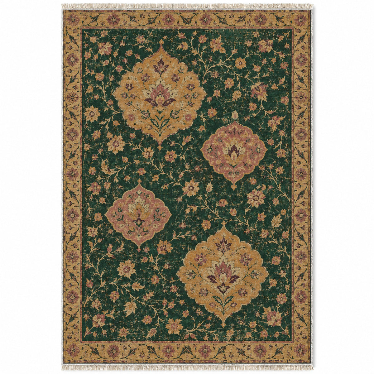 Floating Blossom Shields Forest & Marigold washable rug top view