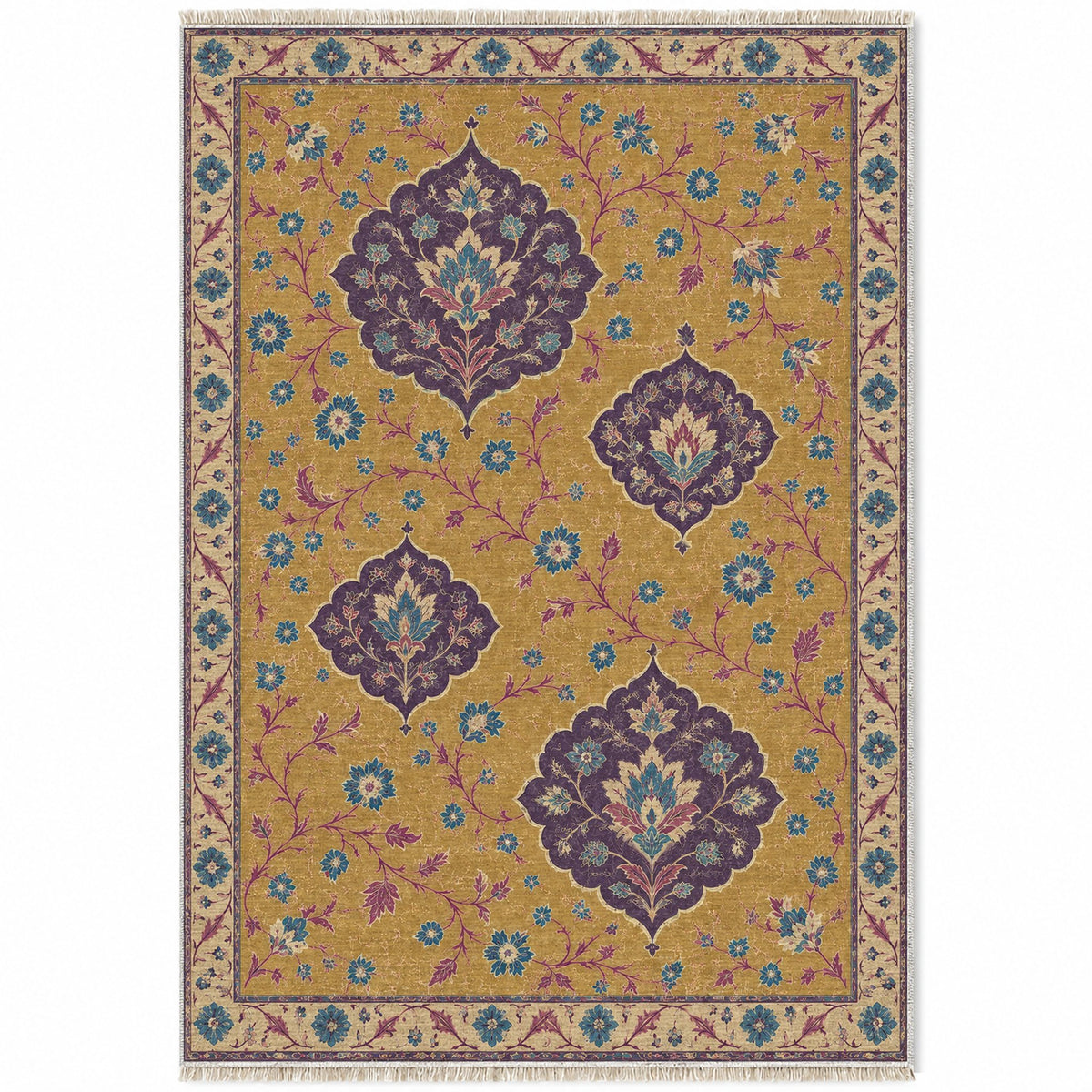 Floating Blossom Shields Golden, Plum & Azure washable rug top view