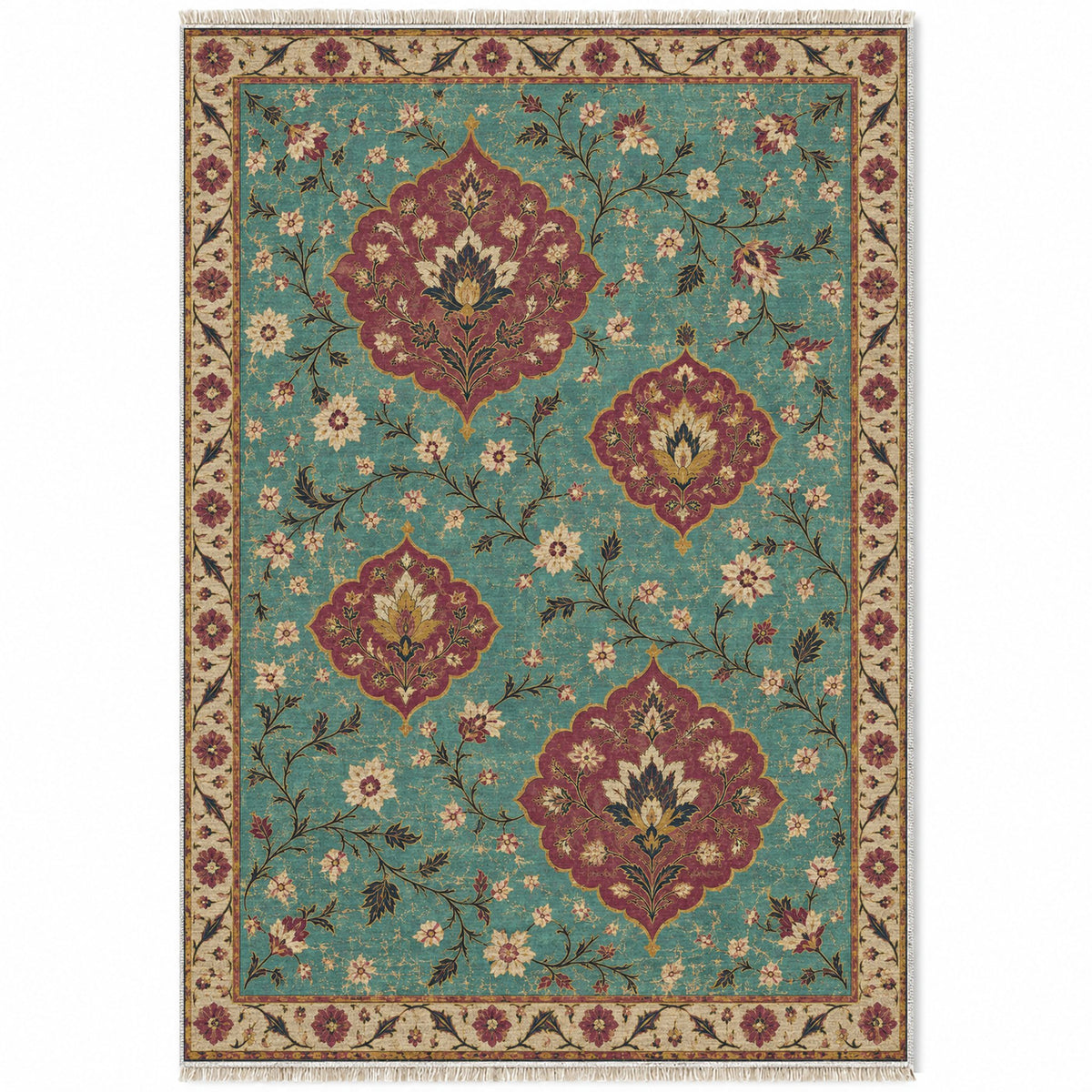 Floating Blossom Shields Lagoon & Berry washable rug top view