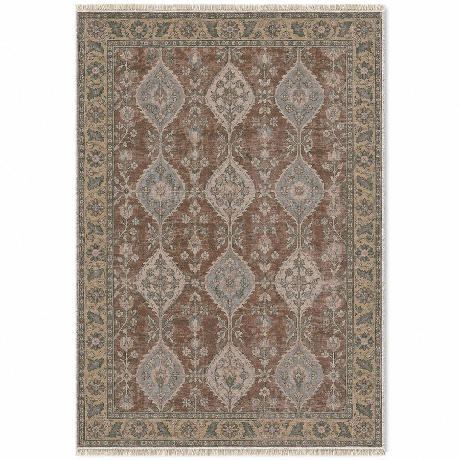 Floral Lozenge Graphite & Linen Caucasian Washable Rug