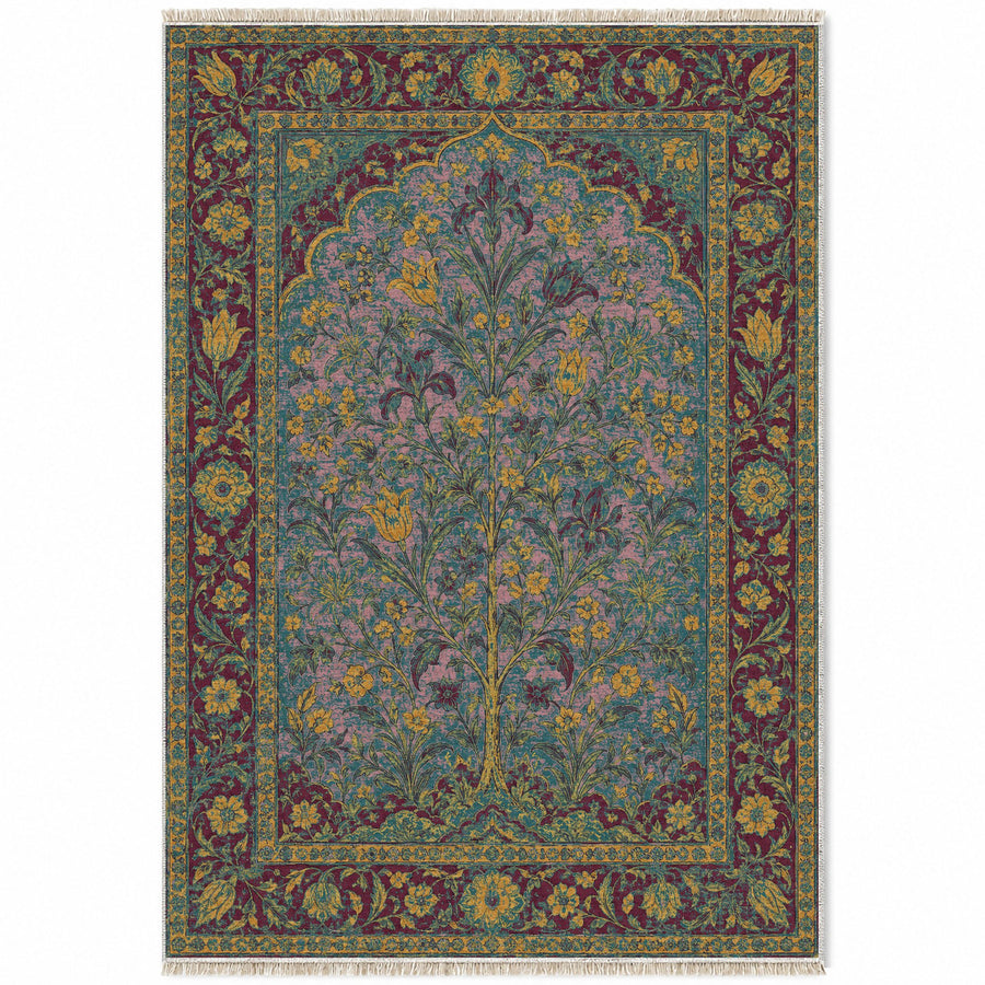 Flowering Arch Burgundy & Teal Mughal Washable Rug
