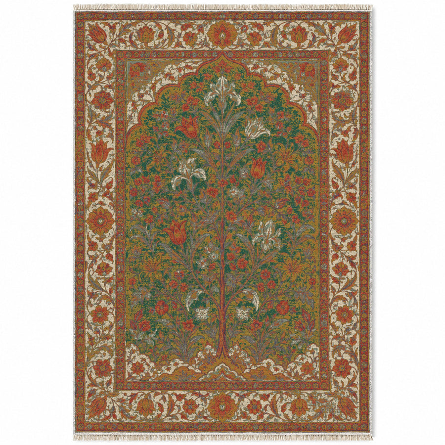 Flowering Arch Emerald & Terracotta Mughal Washable Rug