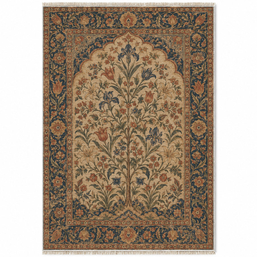 Flowering Arch Indigo & Rust Mughal Washable Rug