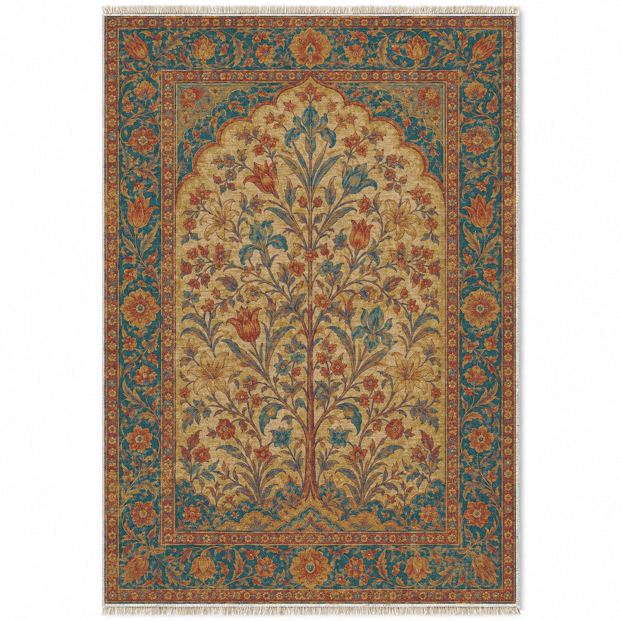 Flowering Arch Peacock & Ochre Mughal Washable Rug