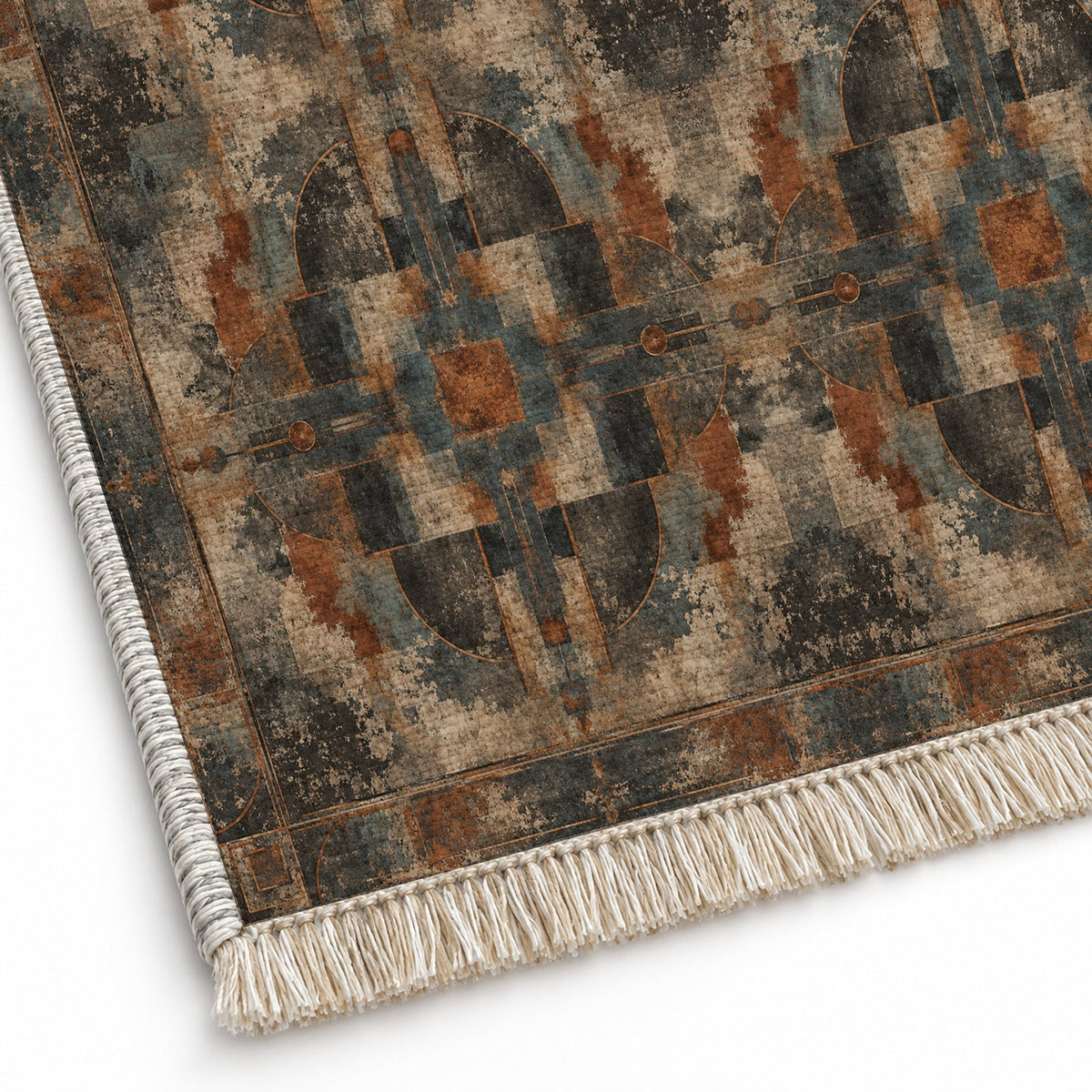 Foundry Patina Brown & Black washable rug close-up of the printed chenille