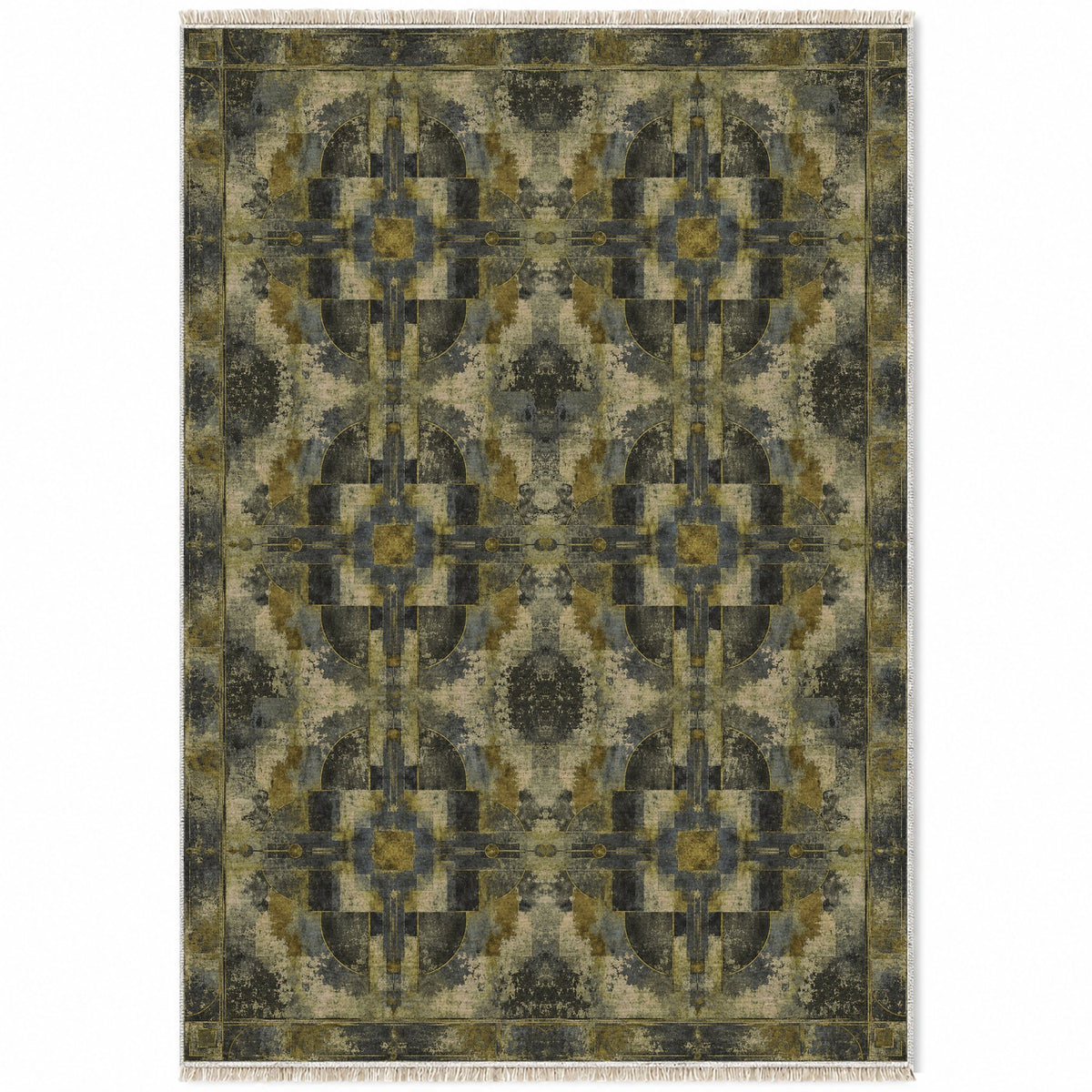 Foundry Patina Olive & Ochre washable rug top view