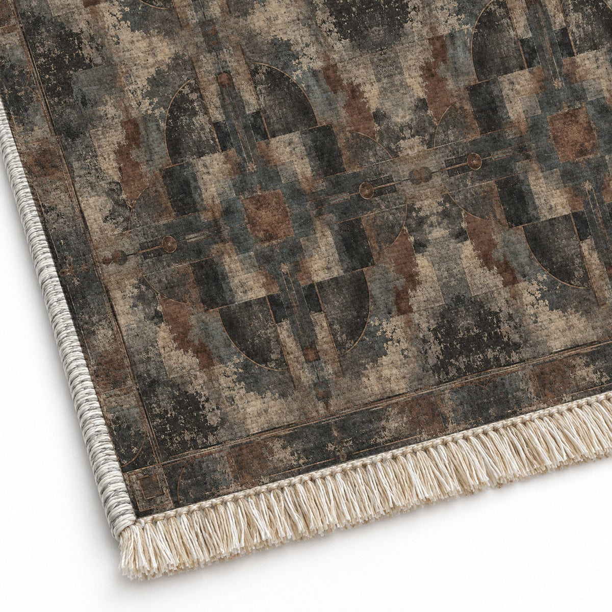Foundry Patina Quiet Neutral washable rug close-up of the printed chenille
