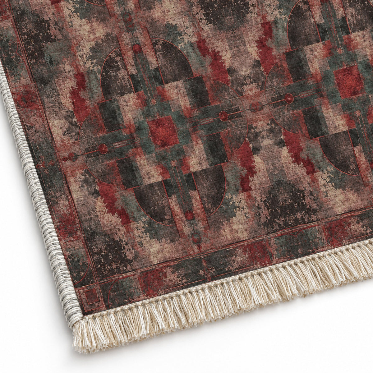 Foundry Patina Rose & Mineral washable rug close-up of the printed chenille