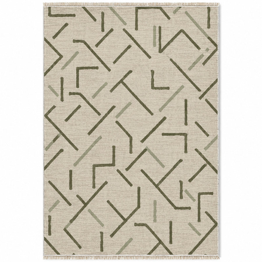 Fragment Geometry Ivory & Olive Berber Washable Rug