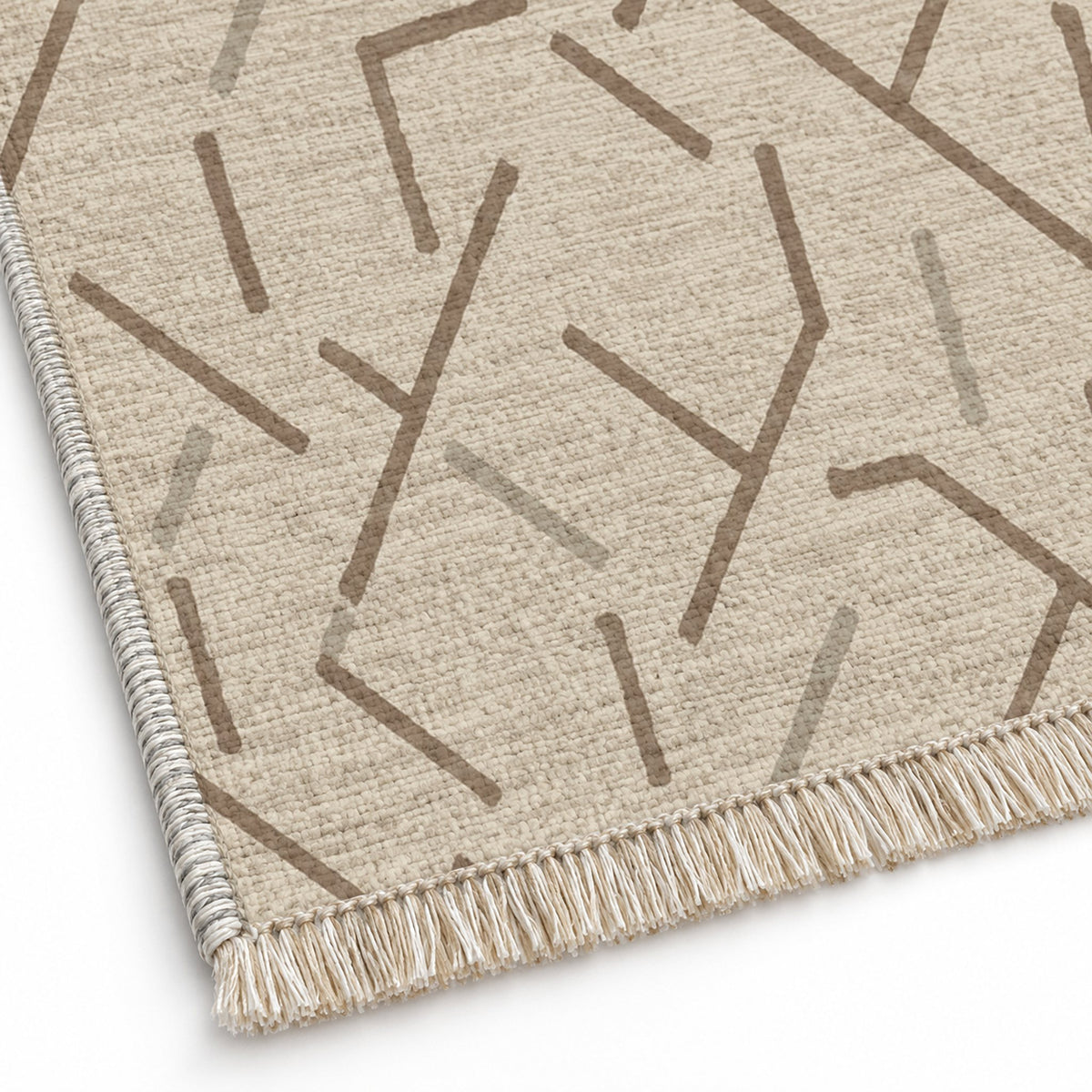 Fragment Geometry Ivory & Taupe washable rug close-up of the printed chenille