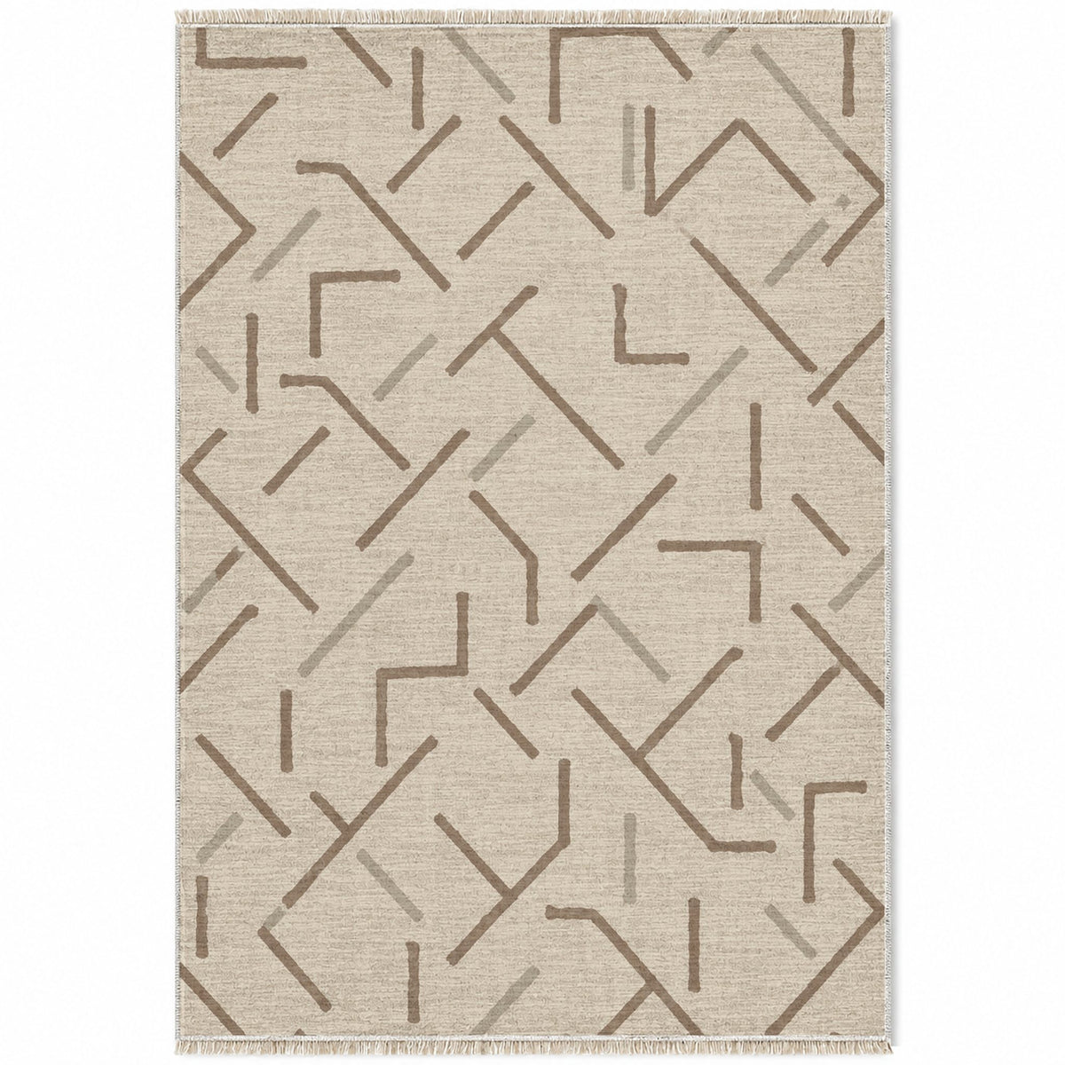 Fragment Geometry Ivory & Taupe washable rug top view