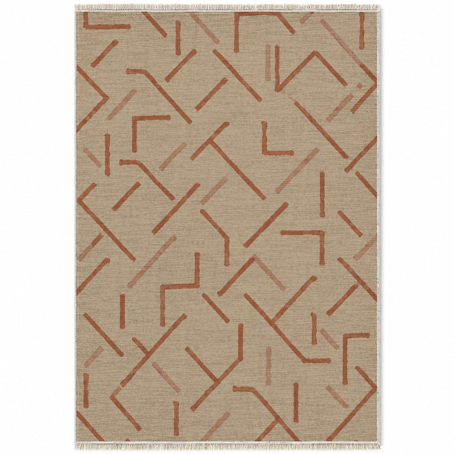 Fragment Geometry Sand & Terracotta Berber Washable Rug