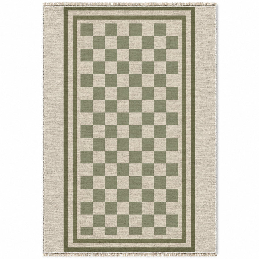 Framed Check Ivory & Sage Washable Rug