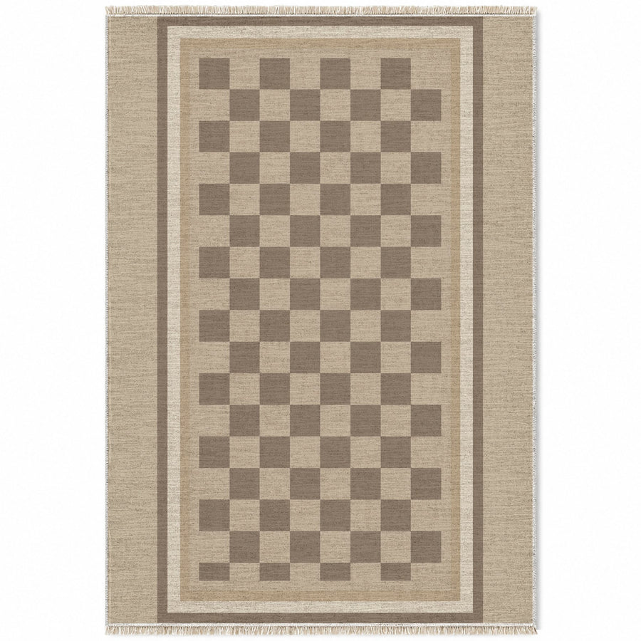 Framed Check Oat & Taupe Washable Rug