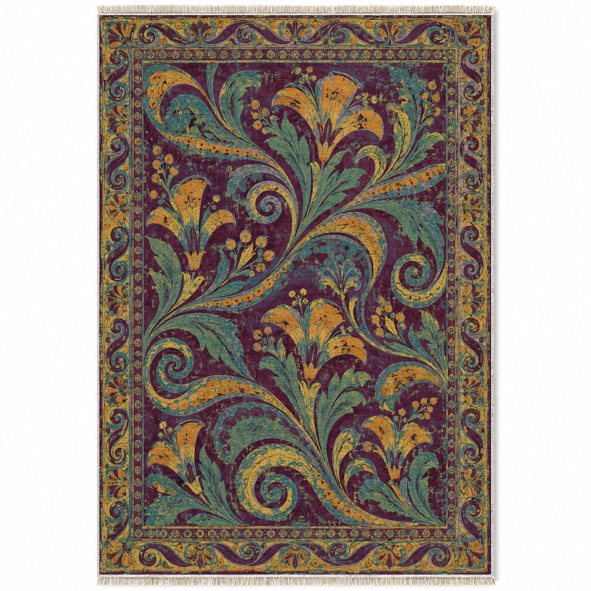 Fresco Fragments Burgundy & Teal washable rug top view