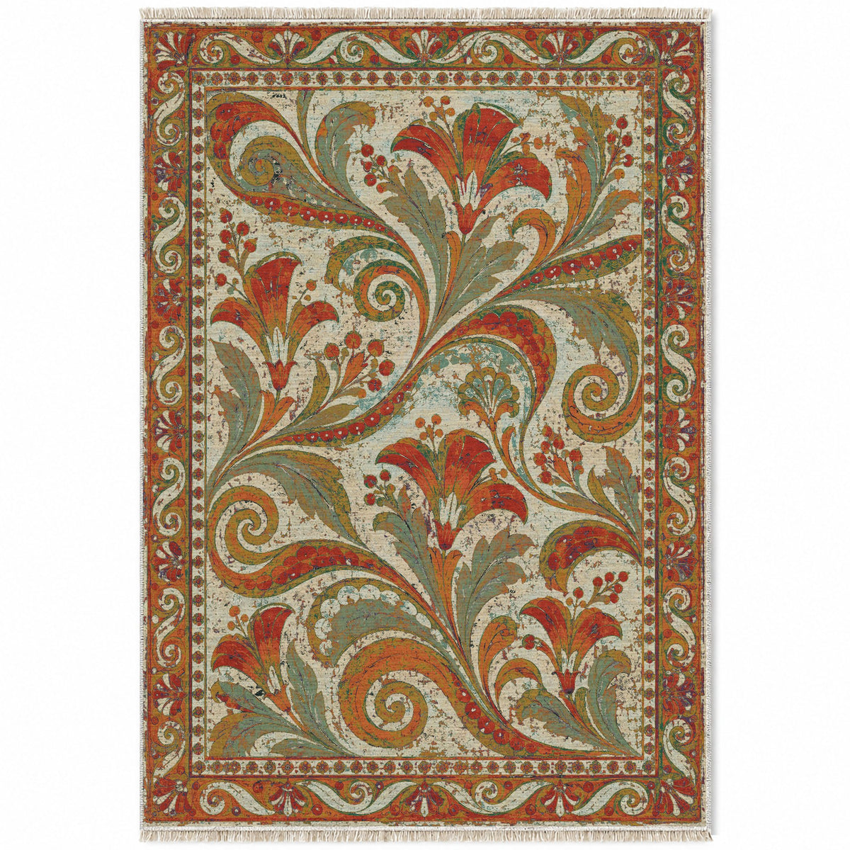 Fresco Fragments Emerald & Terracotta washable rug top view
