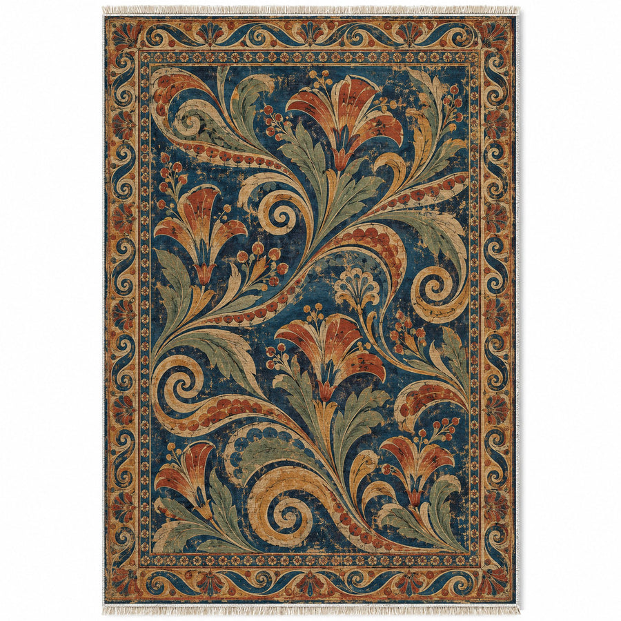 Fresco Fragments Indigo & Rust Mediterranean Washable Rug