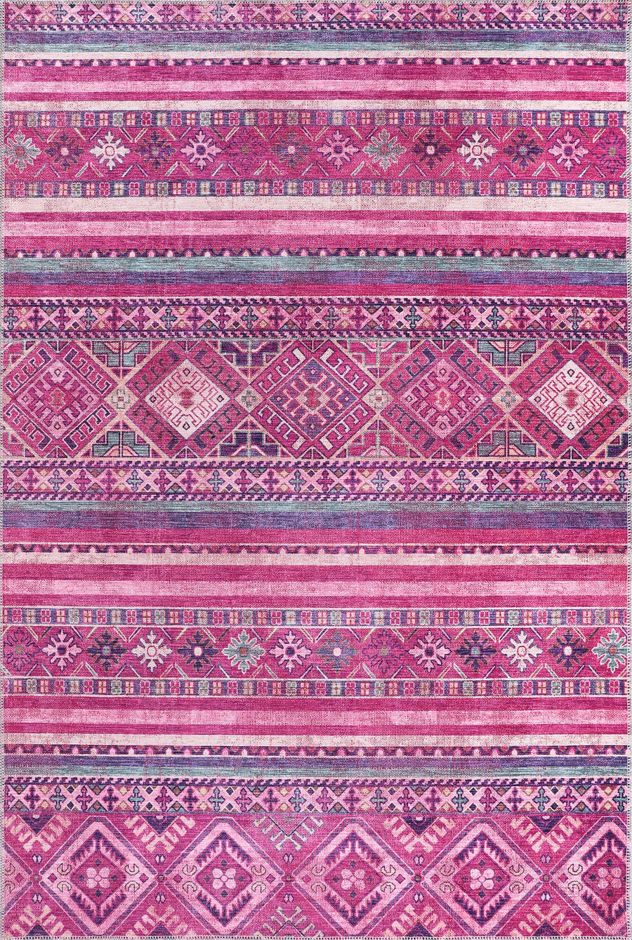 Fuchsia Afghan Kilim Stripe Washable Rug | 1322P