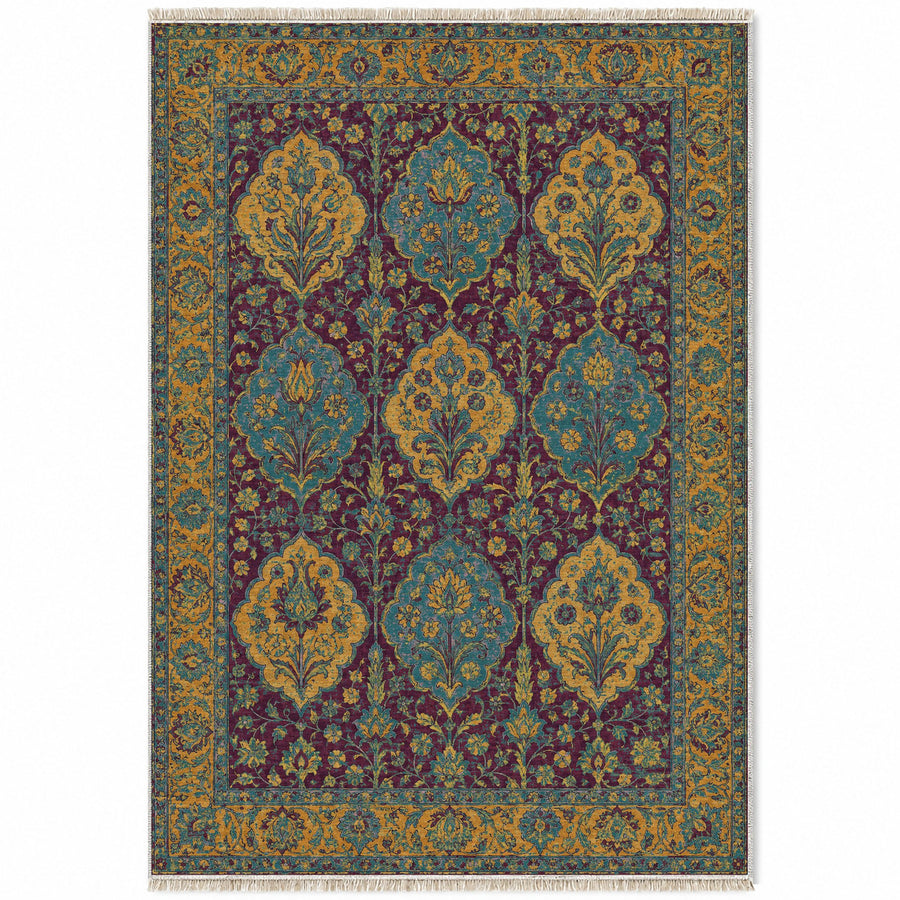 Garden Cartouches Burgundy & Teal Persian Washable Rug