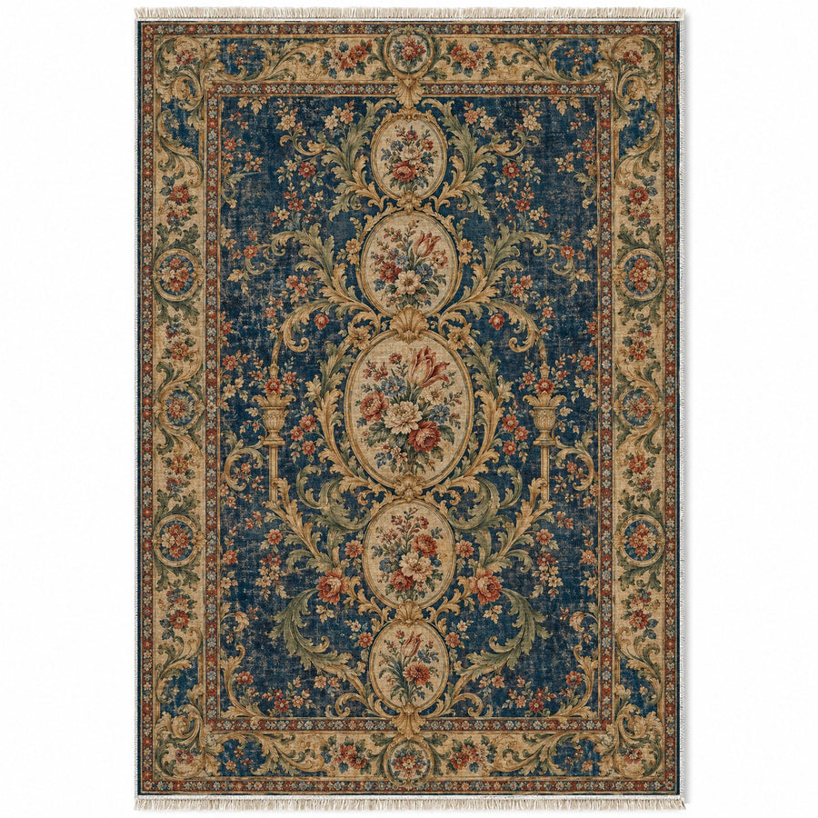 Garden Cascade Indigo & Rust Baroque Washable Rug