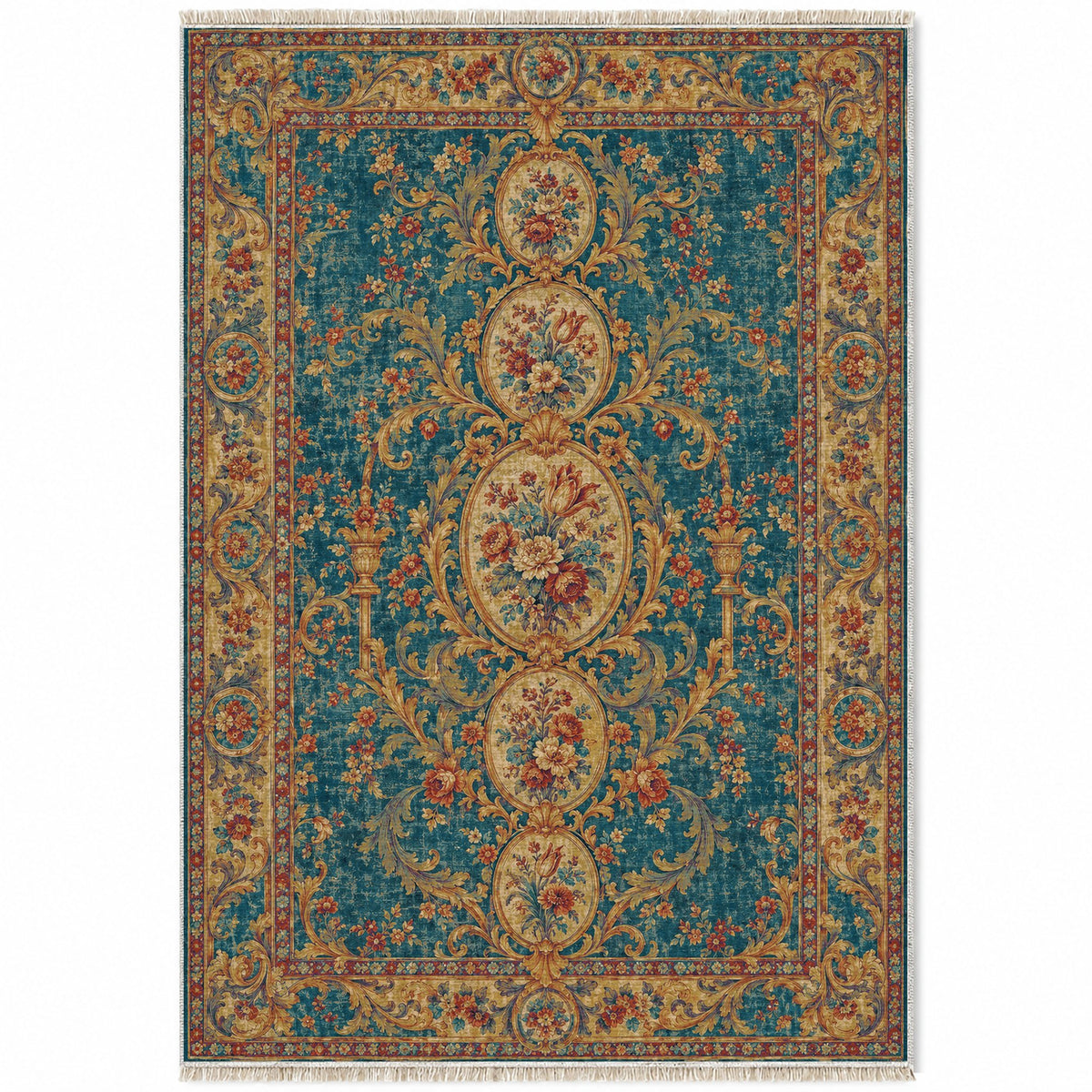 Garden Cascade Peacock & Ochre washable rug top view