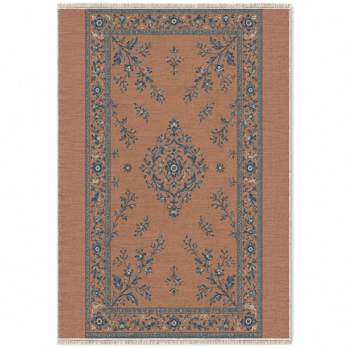 Garden Medallion Clay & Denim washable rug top view