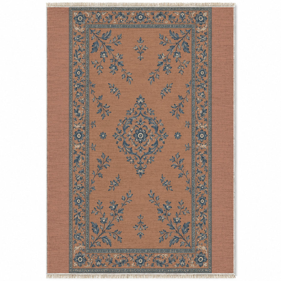 Garden Medallion Clay & Denim Vintage Washable Rug