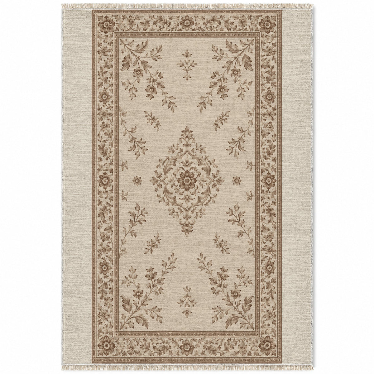 Garden Medallion Ivory & Taupe washable rug top view