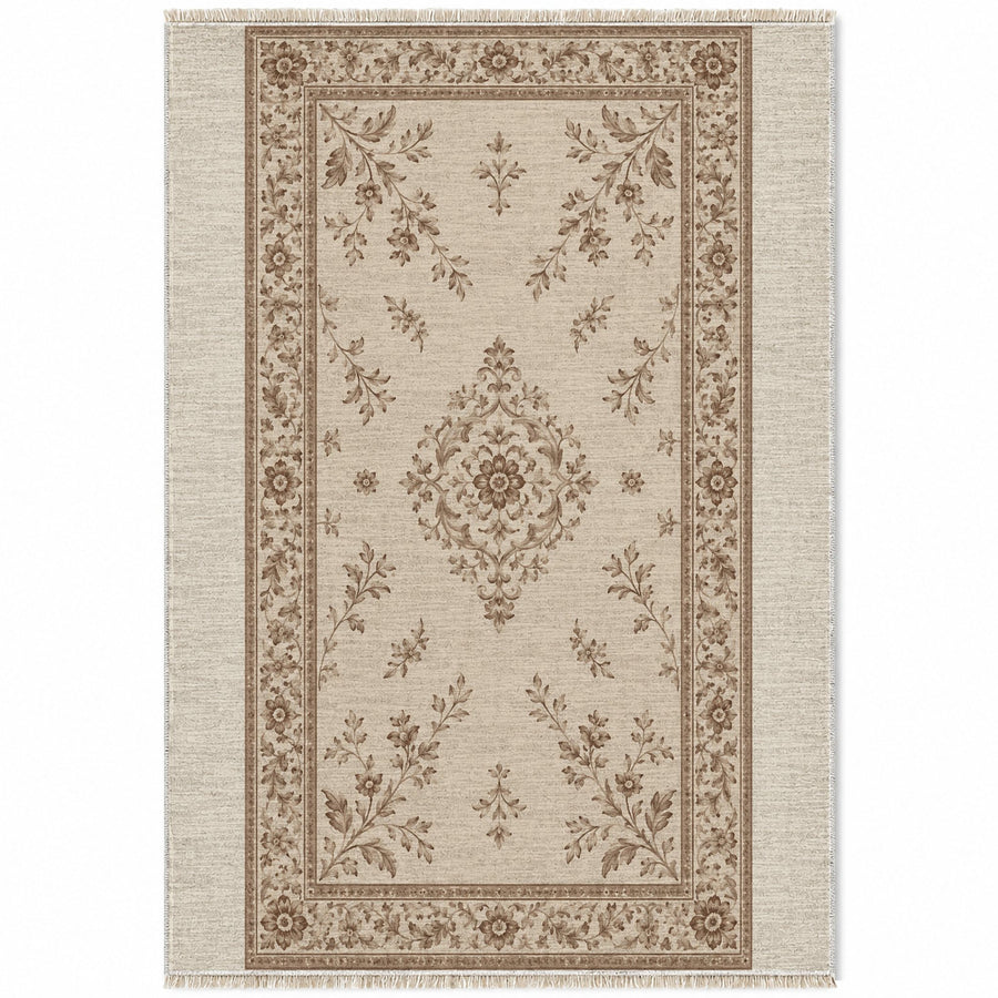 Garden Medallion Ivory & Taupe Vintage Washable Rug