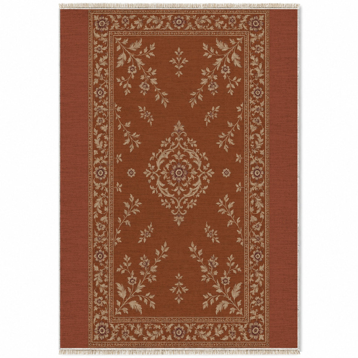 Garden Medallion Rust & Sand washable rug top view