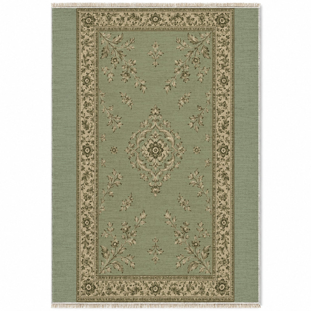 Garden Medallion Sage & Oat washable rug top view