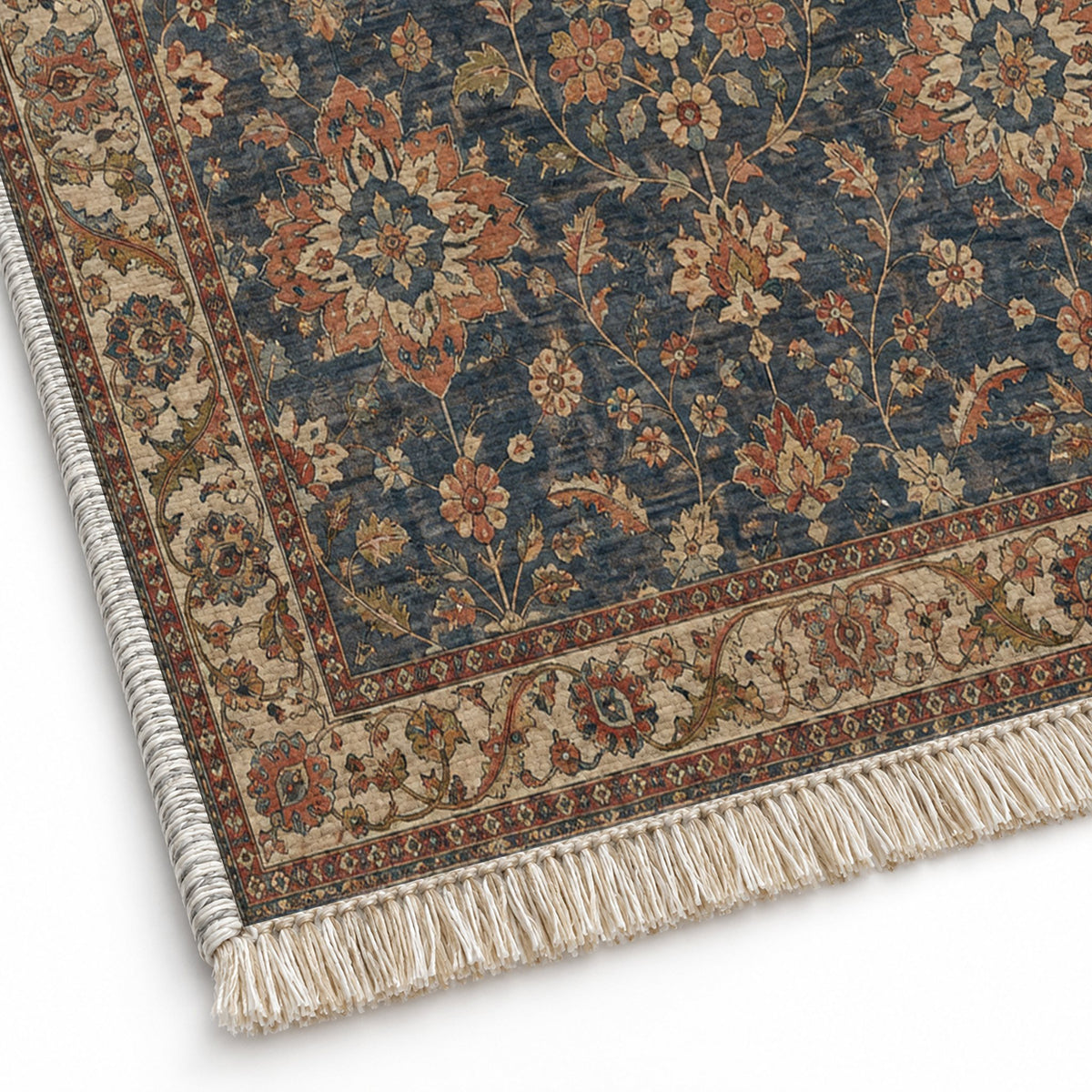 Garden Rosettes Brown & Grey washable rug close-up of the printed chenille