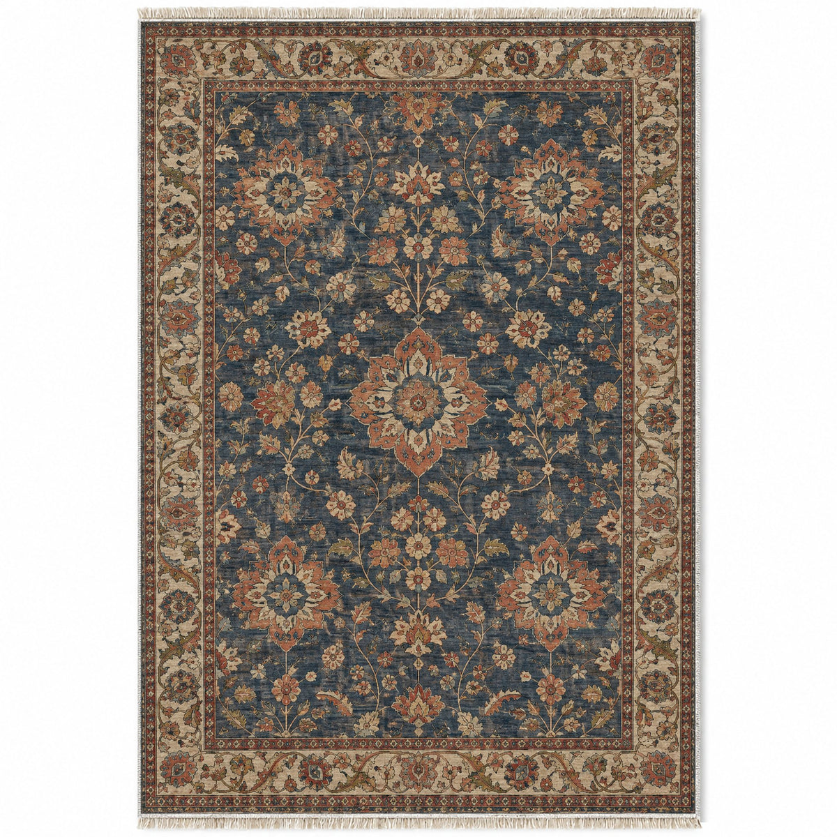 Garden Rosettes Brown & Grey washable rug top view