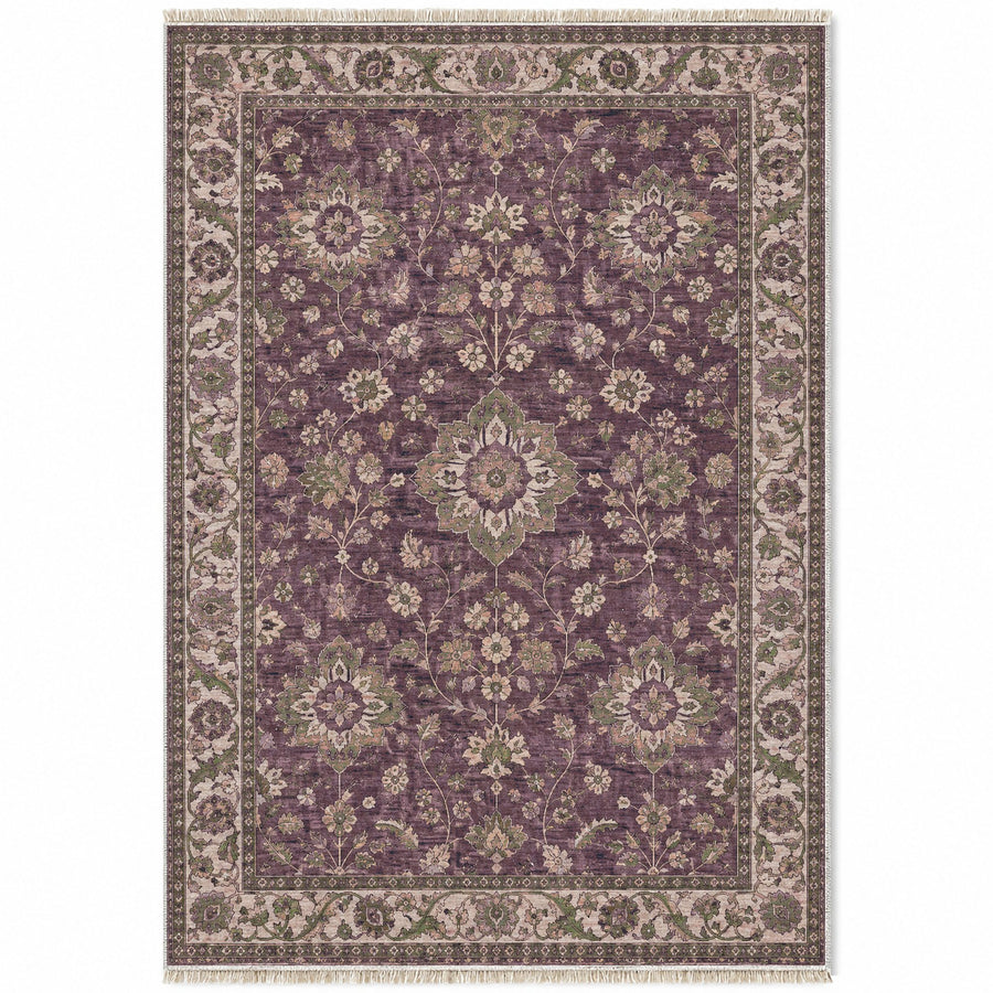 Garden Rosettes Rose & Olive Caucasian Washable Rug