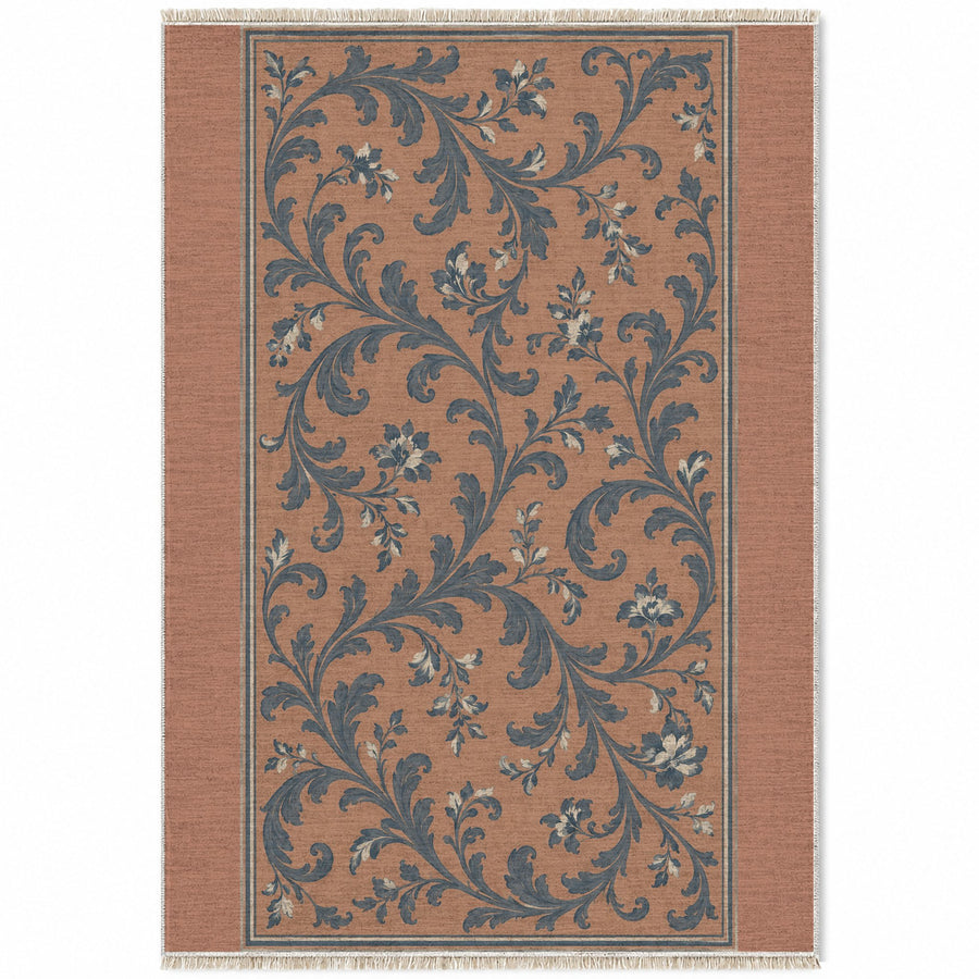 Garden Scroll Clay & Denim Vintage Washable Rug