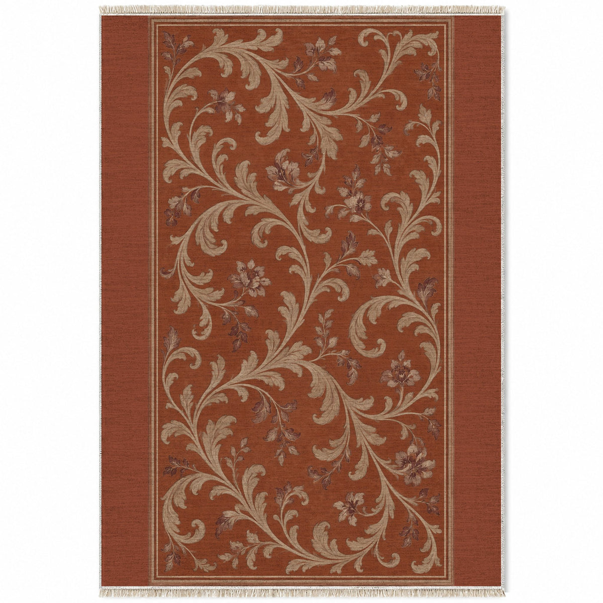 Garden Scroll Rust & Sand washable rug top view