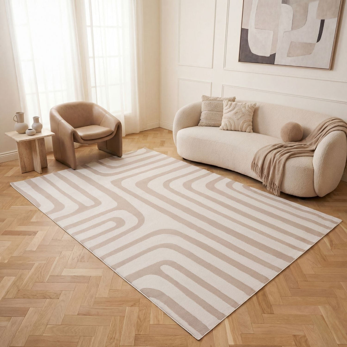 Loft Geometric Beige Rug — room photo 9