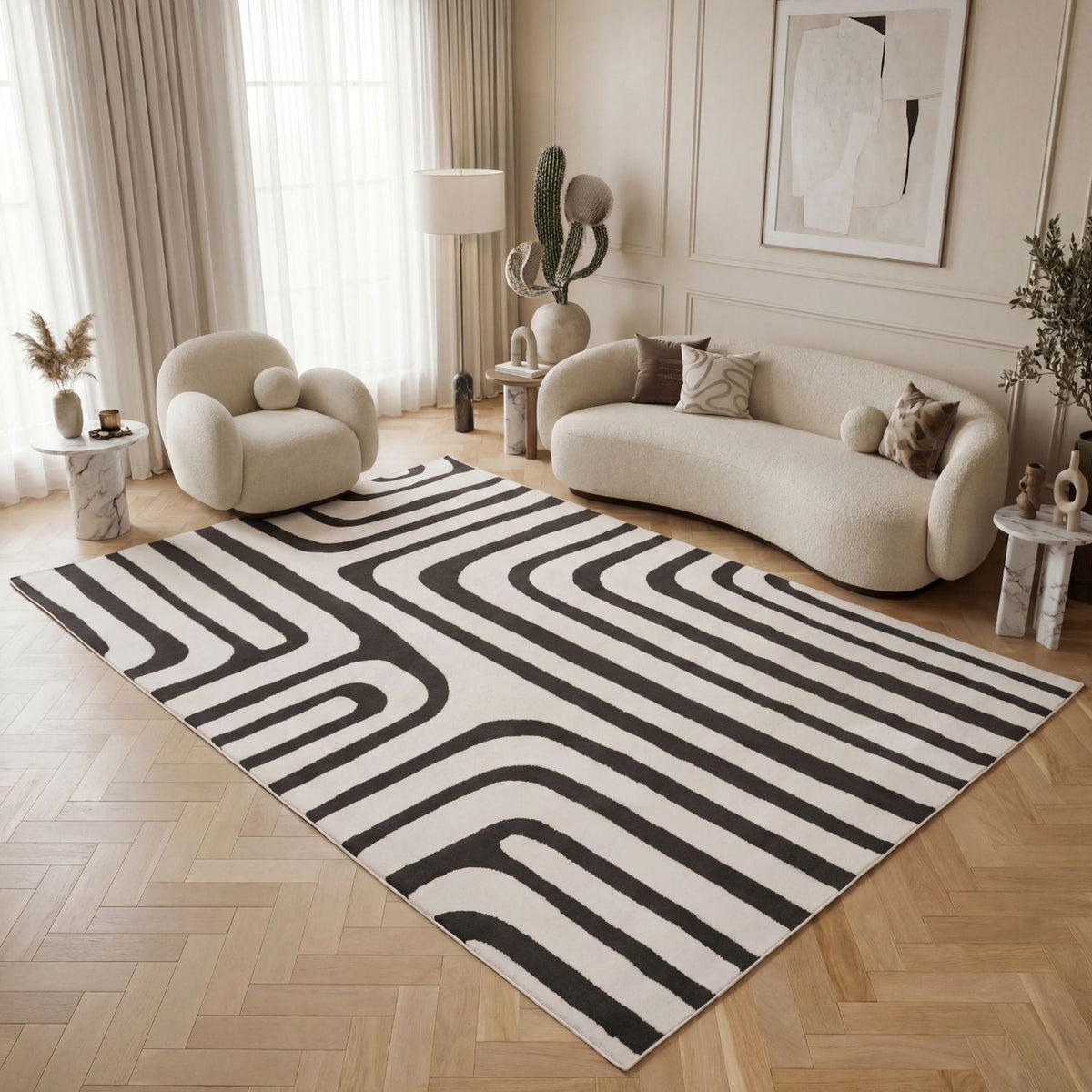Loft Geometric Dark Grey Rug — room photo 9